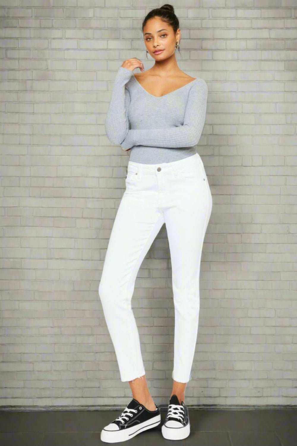 Kancan White Mid - Rise Ankle Skinny Jeans - Full Size - The Rogue Daisy