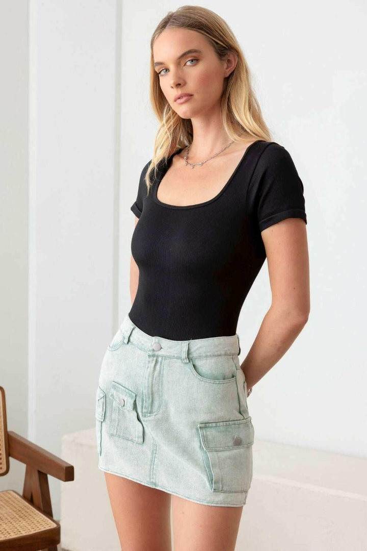 Le Lis High Waist Cargo Denim Mini Skirts - The Rogue Daisy