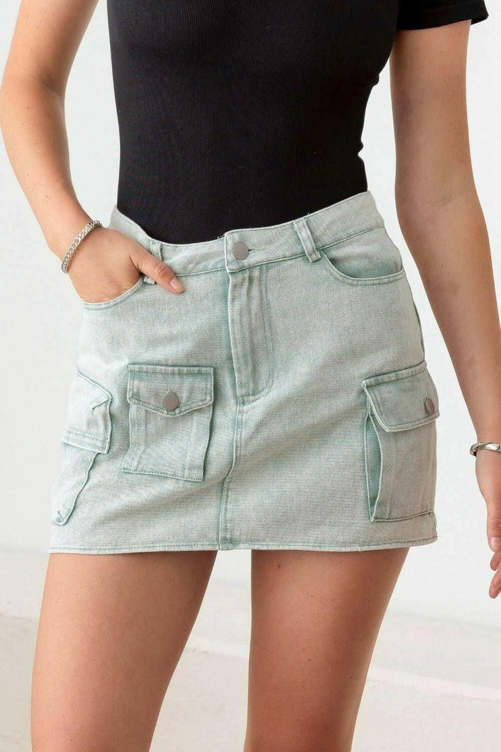 Le Lis High Waist Cargo Denim Mini Skirts - The Rogue Daisy