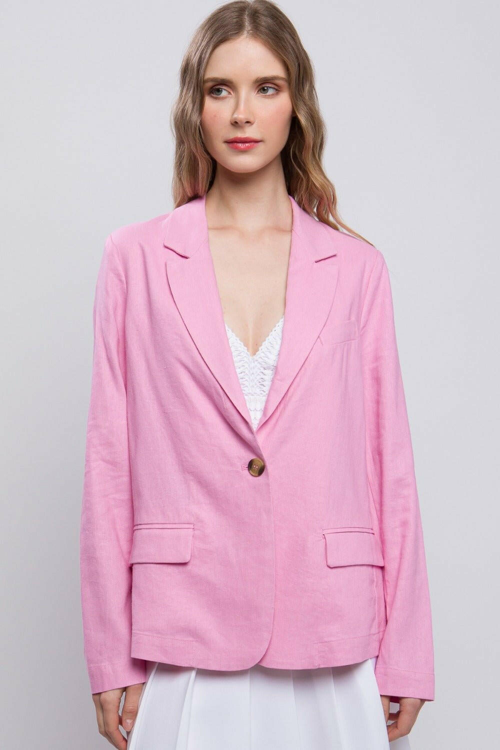 Love Tree One - Button Long Sleeve Linen Blazer - The Rogue Daisy