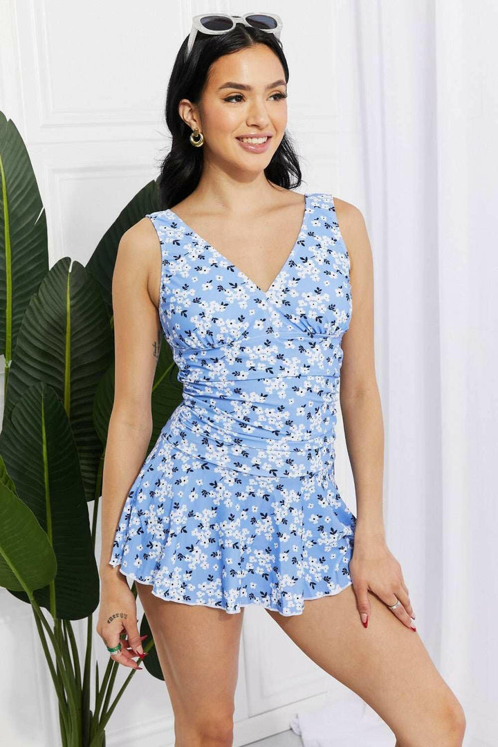 Blue Floral Swim Dress