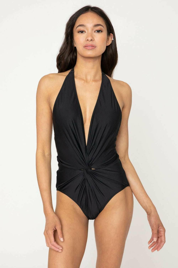 Marina West Swim Twisted Plunge Halter One Piece - The Rogue Daisy