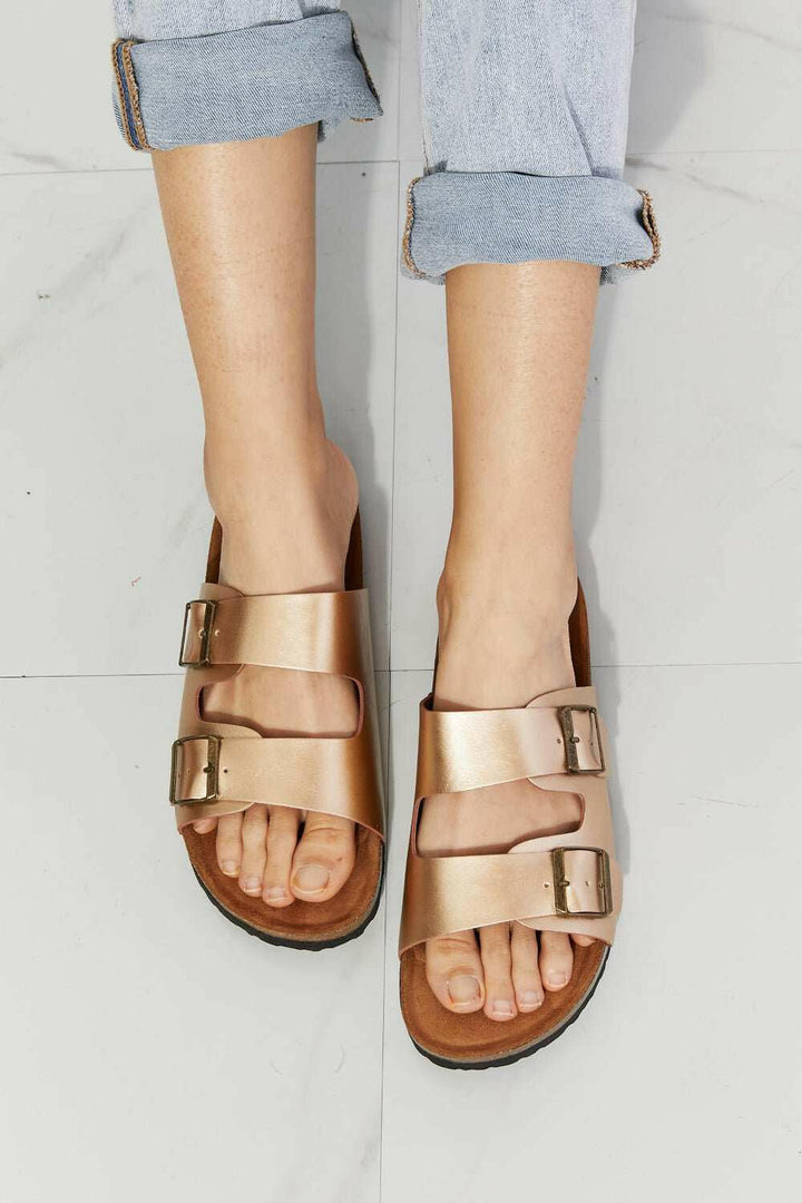 Gold Slide Sandals - Double Banded Sandals