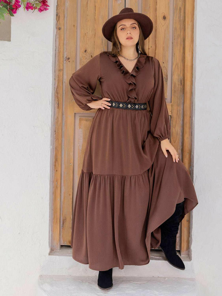 Mocha Ruffle Maxi Dress - Plus Size - The Rogue Daisy