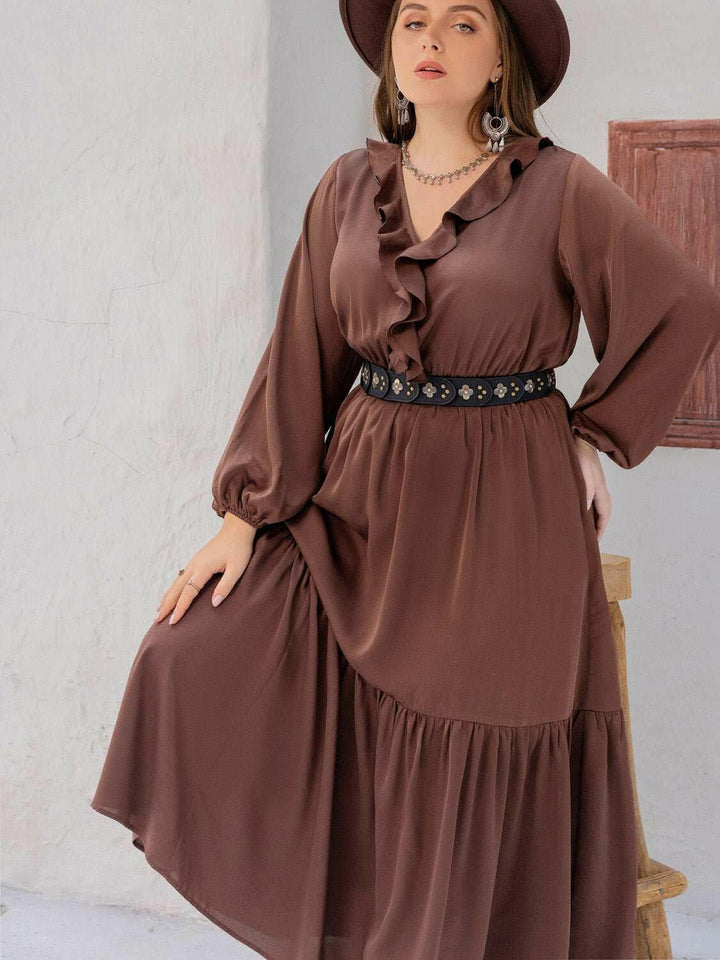 Mocha Ruffle Maxi Dress - Plus Size - The Rogue Daisy