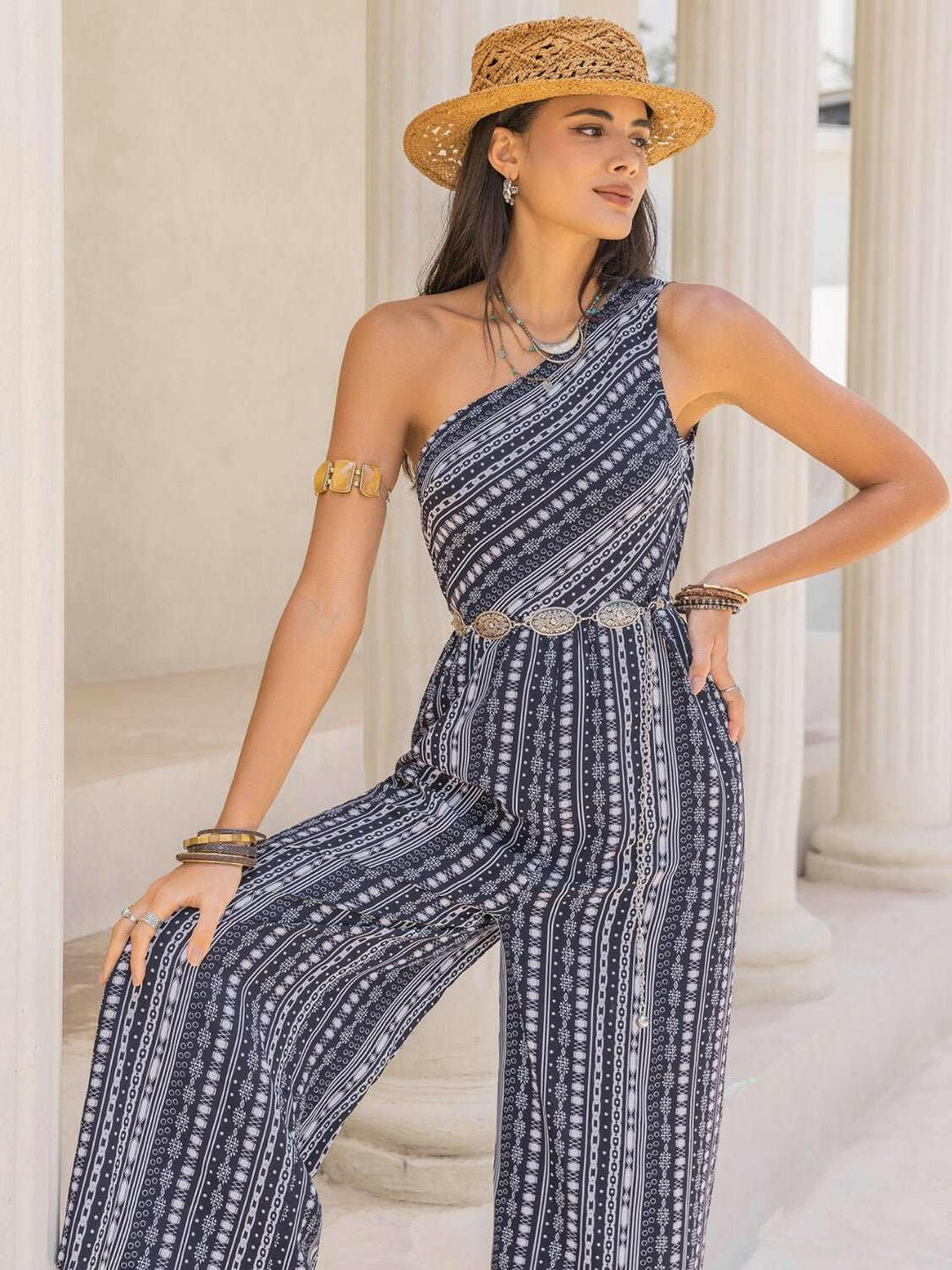 Monochrome Oasis One-Shoulder Jumpsuit - The Rogue Daisy