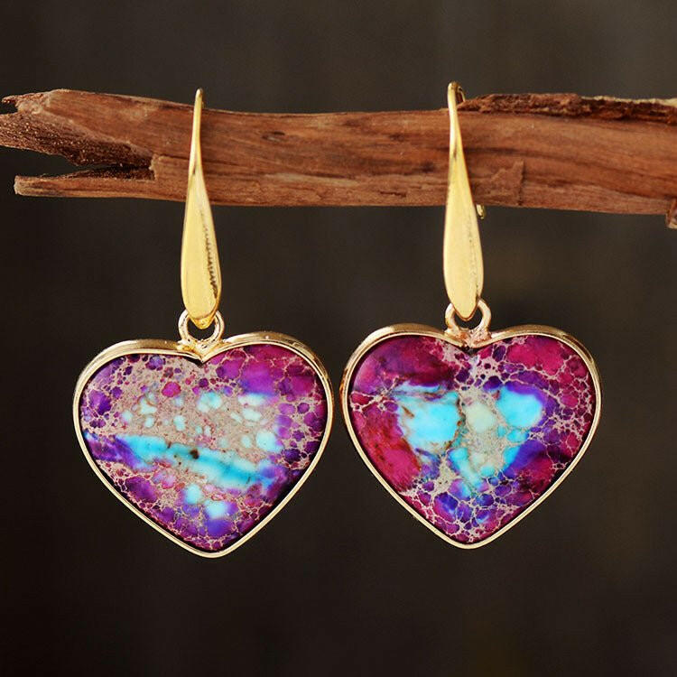 Natural Stone Heart Drop Earrings - The Rogue Daisy