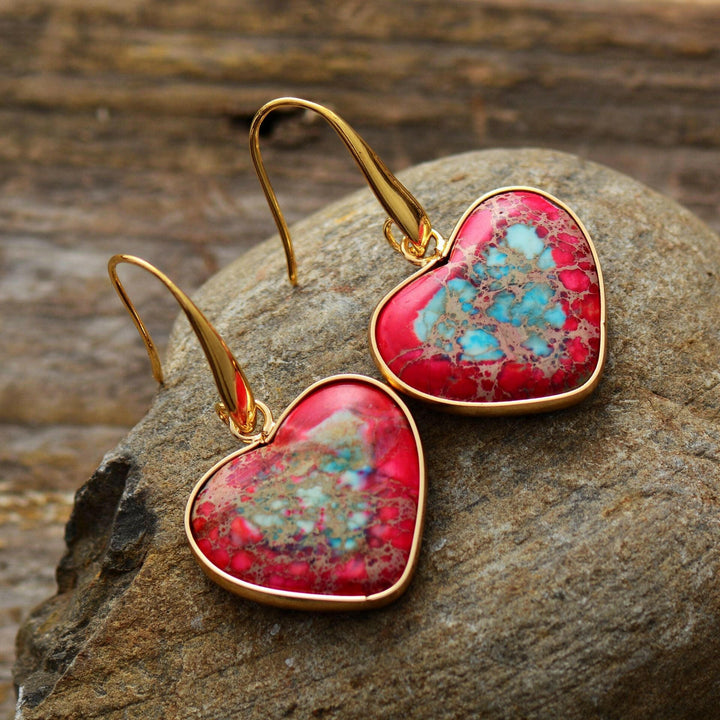 Natural Stone Heart Drop Earrings - The Rogue Daisy