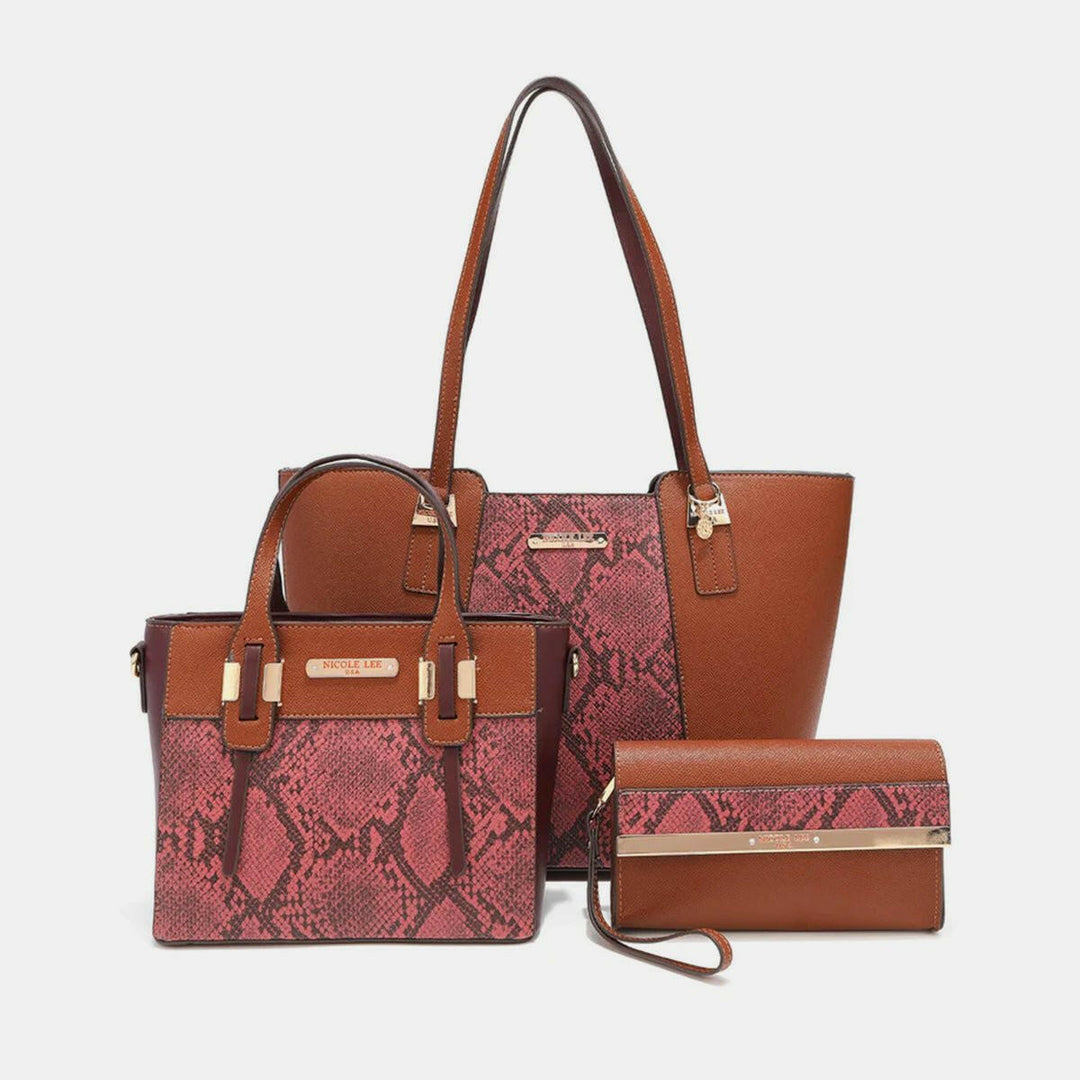 Nicole Lee USA 3 - Piece Snake Print Handbag Set - The Rogue Daisy