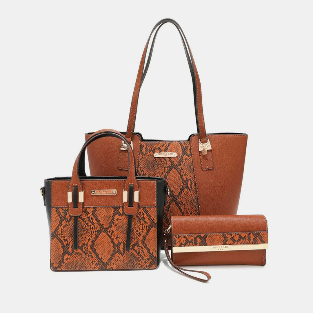 Nicole Lee USA 3 - Piece Snake Print Handbag Set - The Rogue Daisy