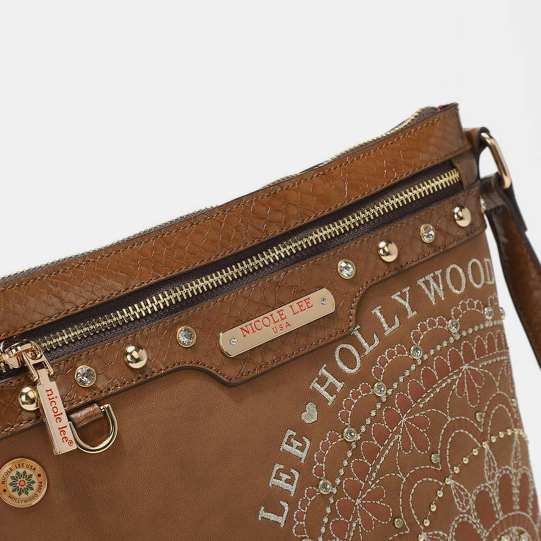 Nicole Lee USA Metallic Stitching Embroidery Inlaid Rhinestone Crossbody Bag - The Rogue Daisy