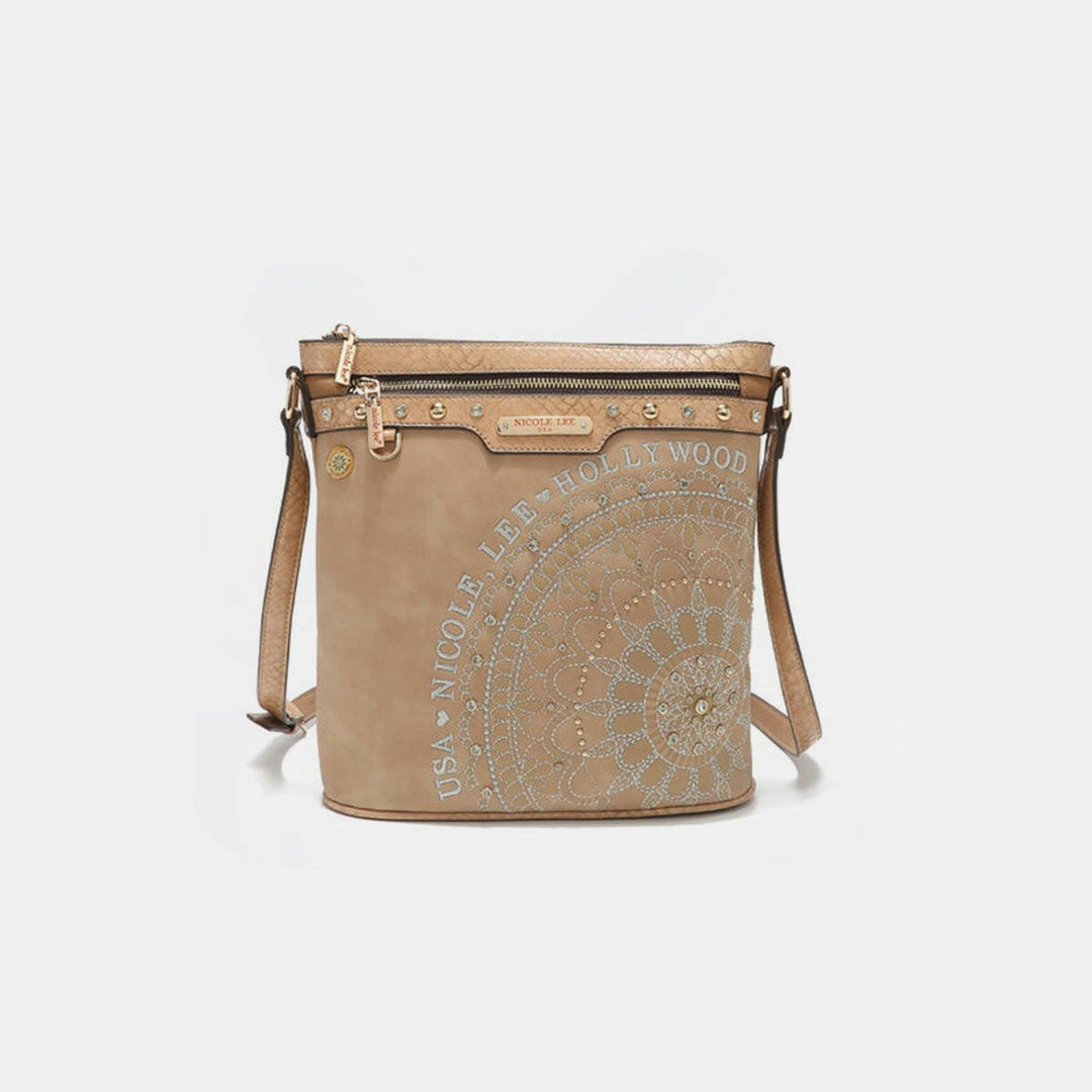 Nicole Lee USA Metallic Stitching Embroidery Inlaid Rhinestone Crossbody Bag - The Rogue Daisy