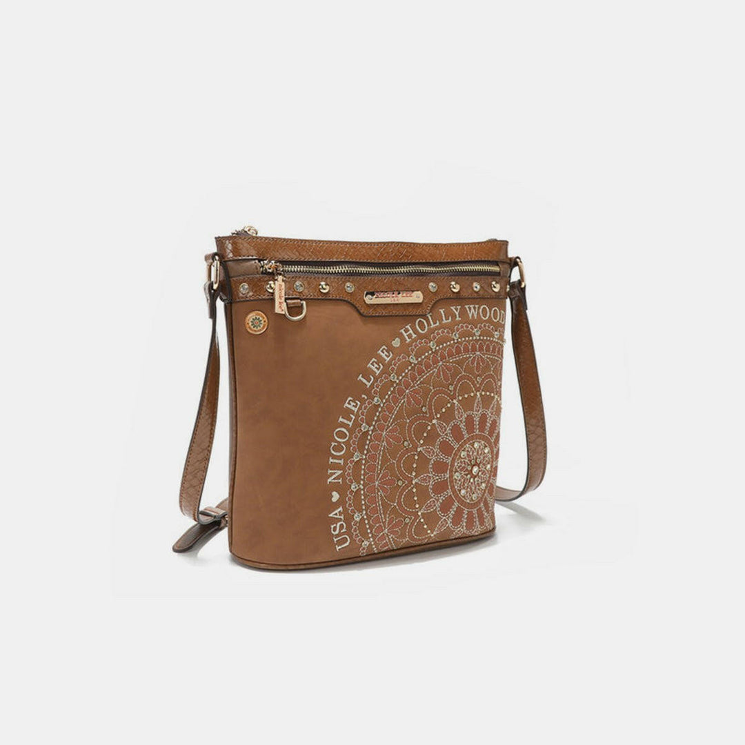 Nicole Lee USA Metallic Stitching Embroidery Inlaid Rhinestone Crossbody Bag - The Rogue Daisy