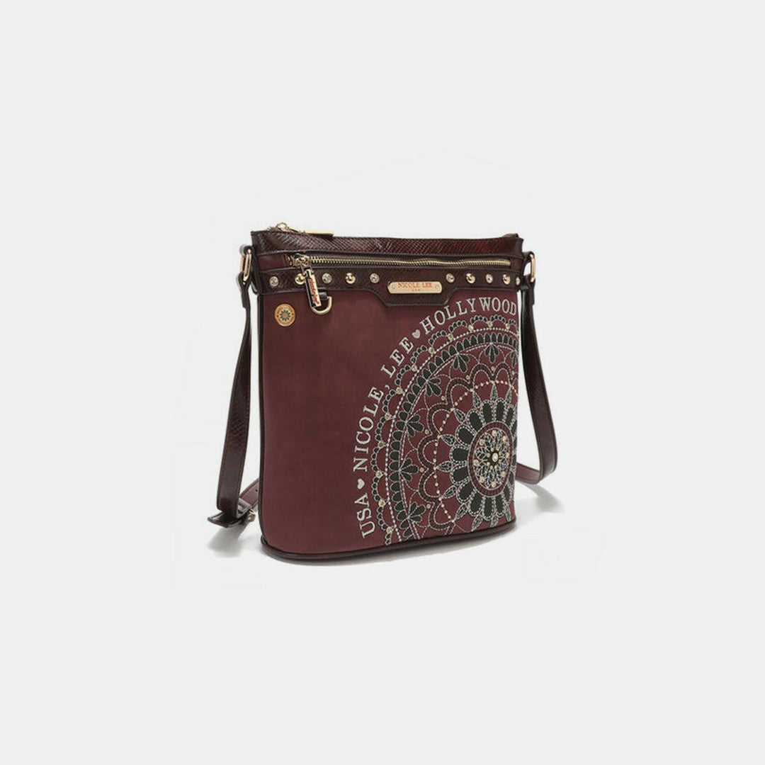 Nicole Lee USA Metallic Stitching Embroidery Inlaid Rhinestone Crossbody Bag - The Rogue Daisy