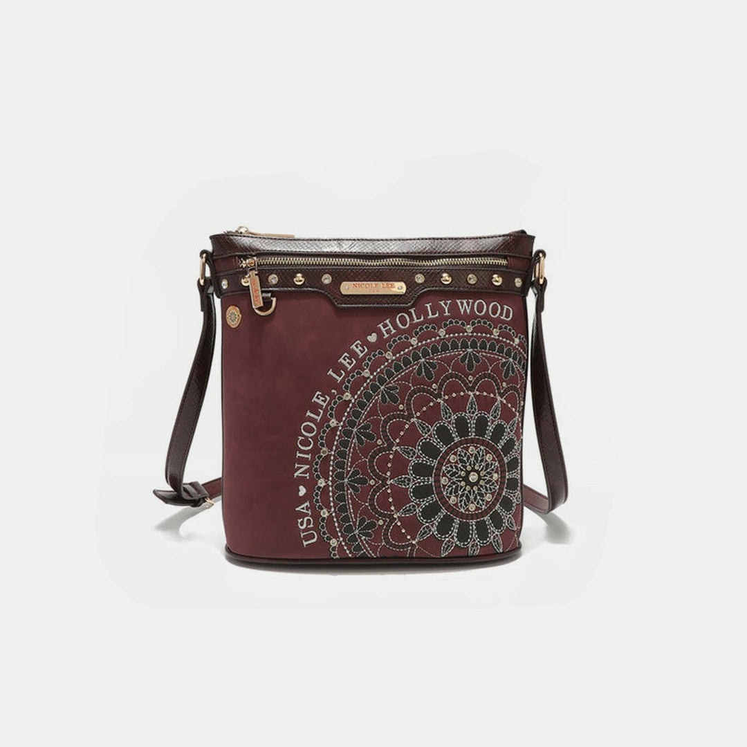 Nicole Lee USA Metallic Stitching Embroidery Inlaid Rhinestone Crossbody Bag - The Rogue Daisy