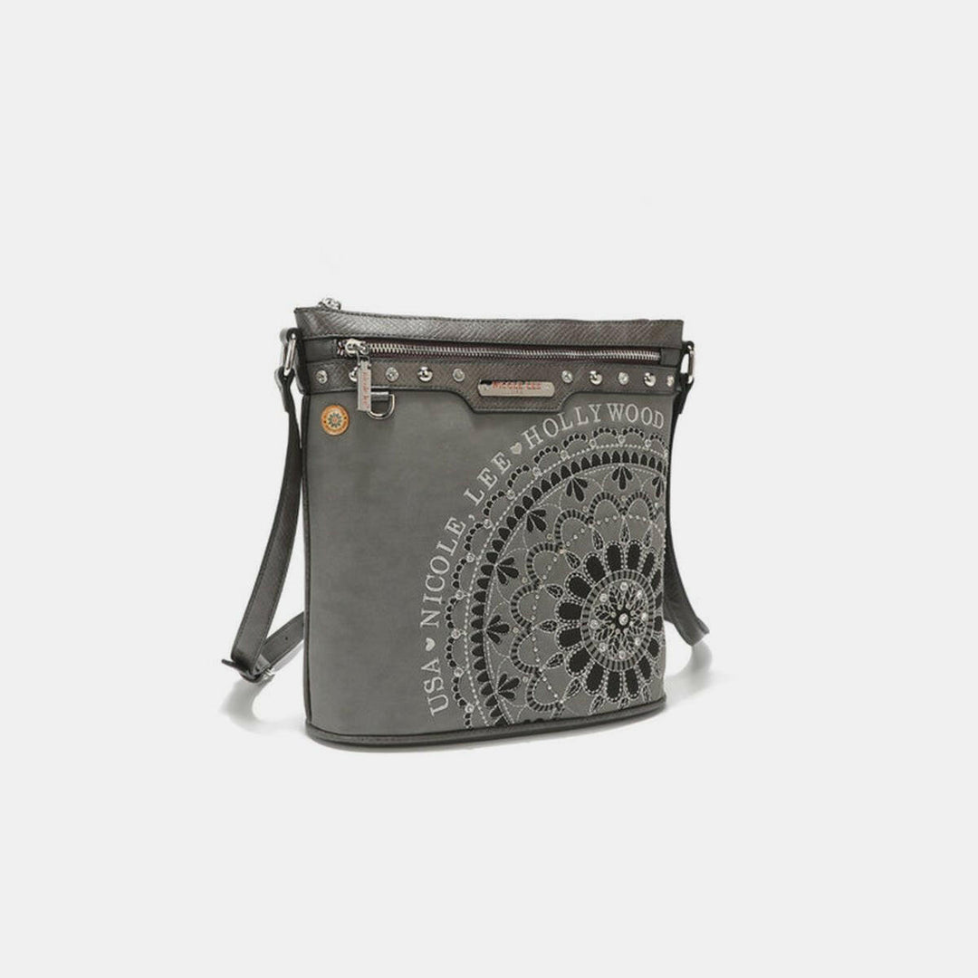 Nicole Lee USA Metallic Stitching Embroidery Inlaid Rhinestone Crossbody Bag - The Rogue Daisy