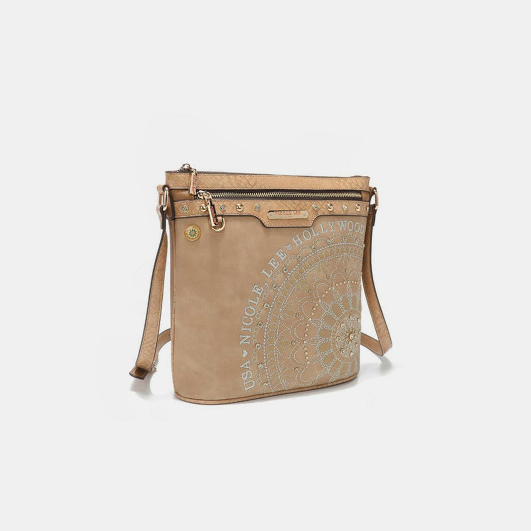 Nicole Lee USA Metallic Stitching Embroidery Inlaid Rhinestone Crossbody Bag - The Rogue Daisy