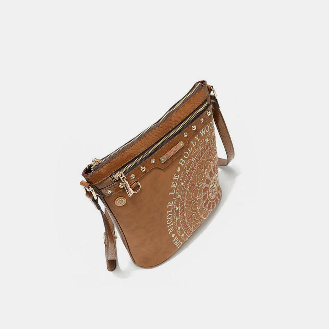 Nicole Lee USA Metallic Stitching Embroidery Inlaid Rhinestone Crossbody Bag - The Rogue Daisy