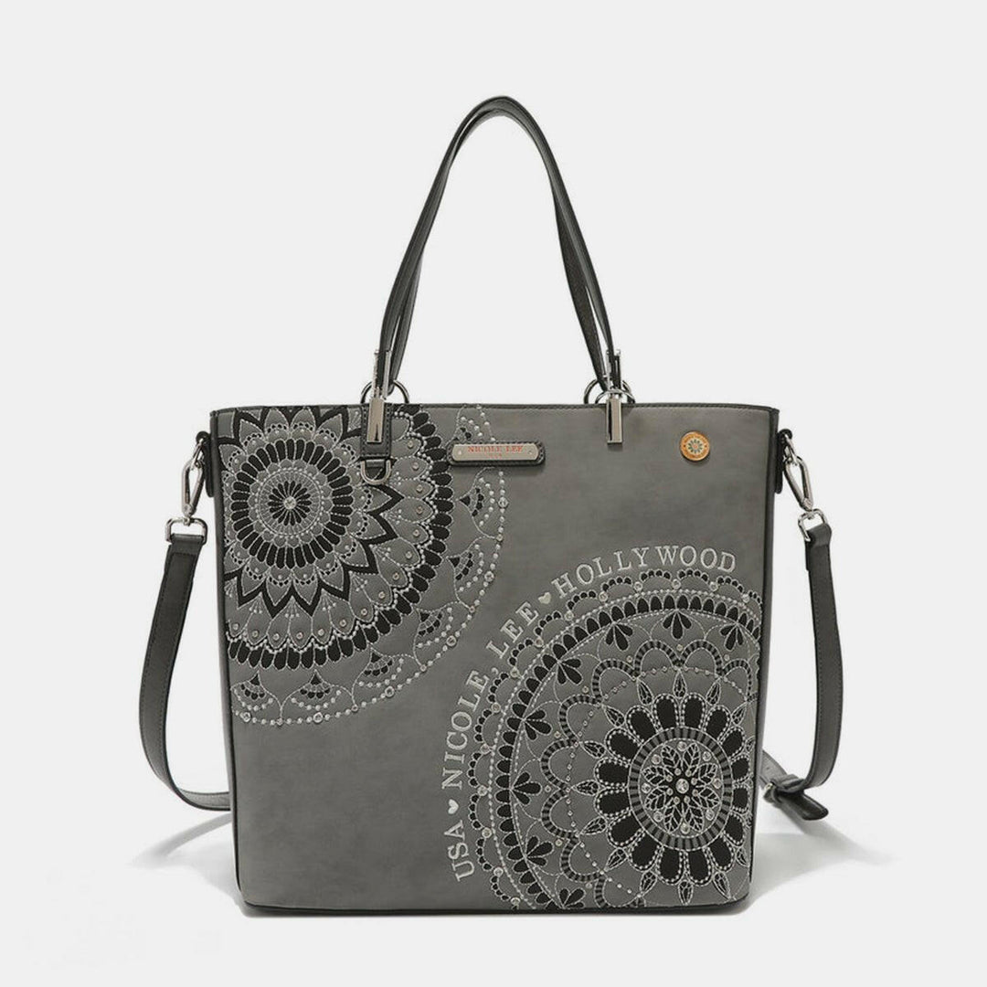 Nicole Lee USA Metallic Stitching Embroidery Inlaid Rhinestone Tote Bag - The Rogue Daisy