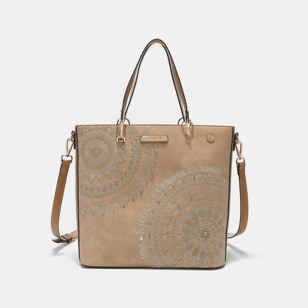 Nicole Lee USA Metallic Stitching Embroidery Inlaid Rhinestone Tote Bag - The Rogue Daisy