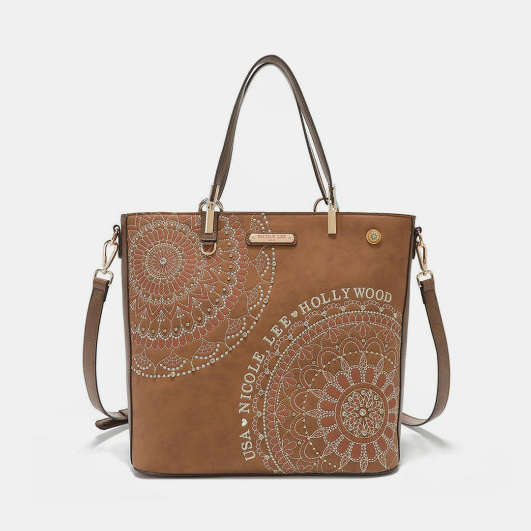 Nicole Lee USA Metallic Stitching Embroidery Inlaid Rhinestone Tote Bag - The Rogue Daisy