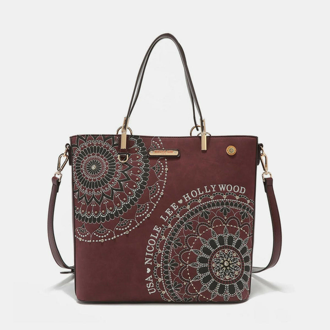 Nicole Lee USA Metallic Stitching Embroidery Inlaid Rhinestone Tote Bag - The Rogue Daisy