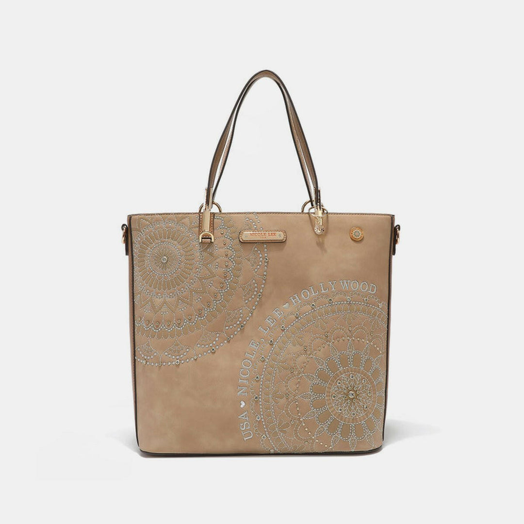 Nicole Lee USA Metallic Stitching Embroidery Inlaid Rhinestone Tote Bag - The Rogue Daisy