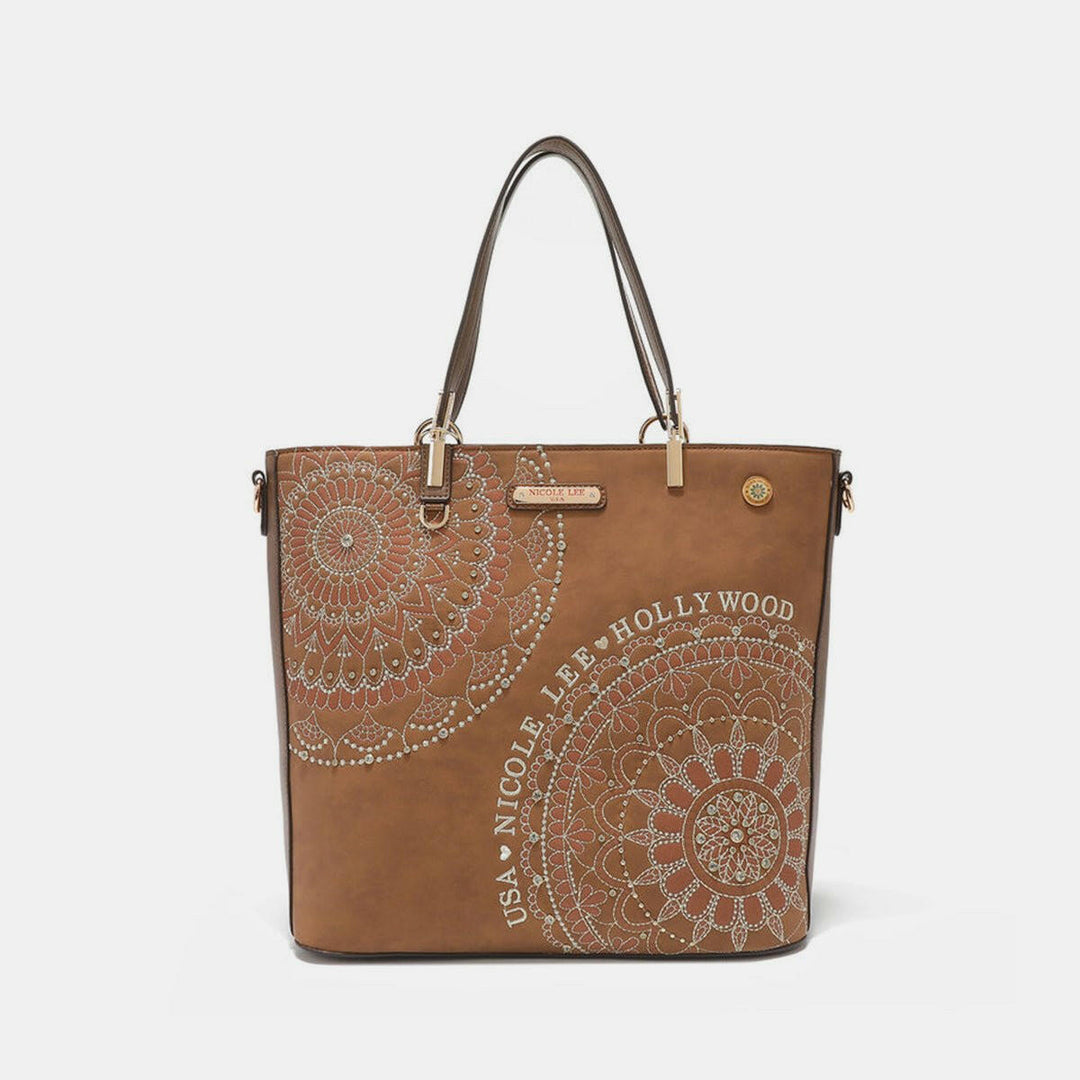 Nicole Lee USA Metallic Stitching Embroidery Inlaid Rhinestone Tote Bag - The Rogue Daisy