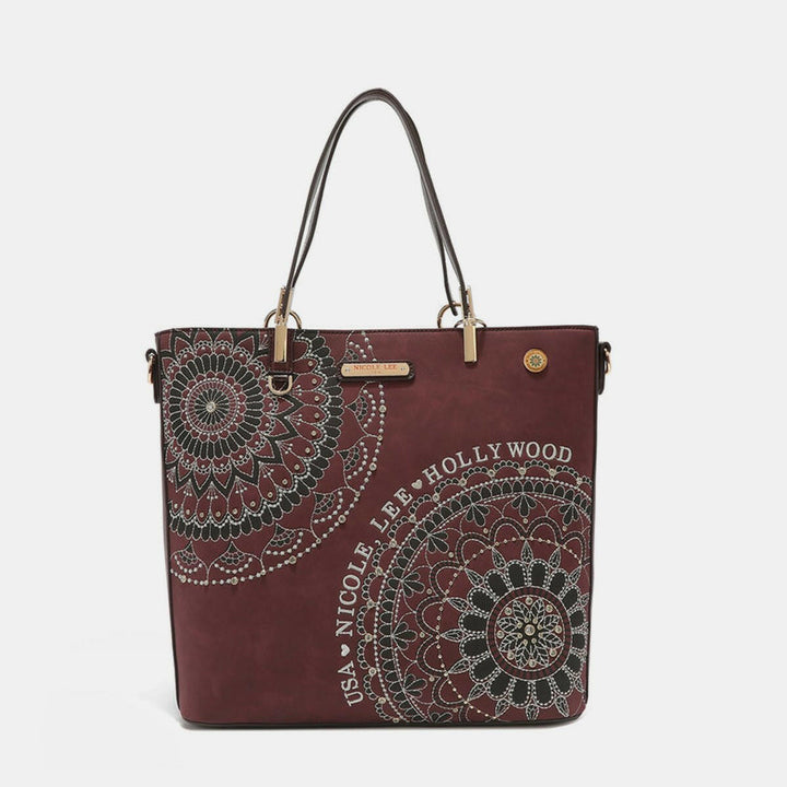 Nicole Lee USA Metallic Stitching Embroidery Inlaid Rhinestone Tote Bag - The Rogue Daisy