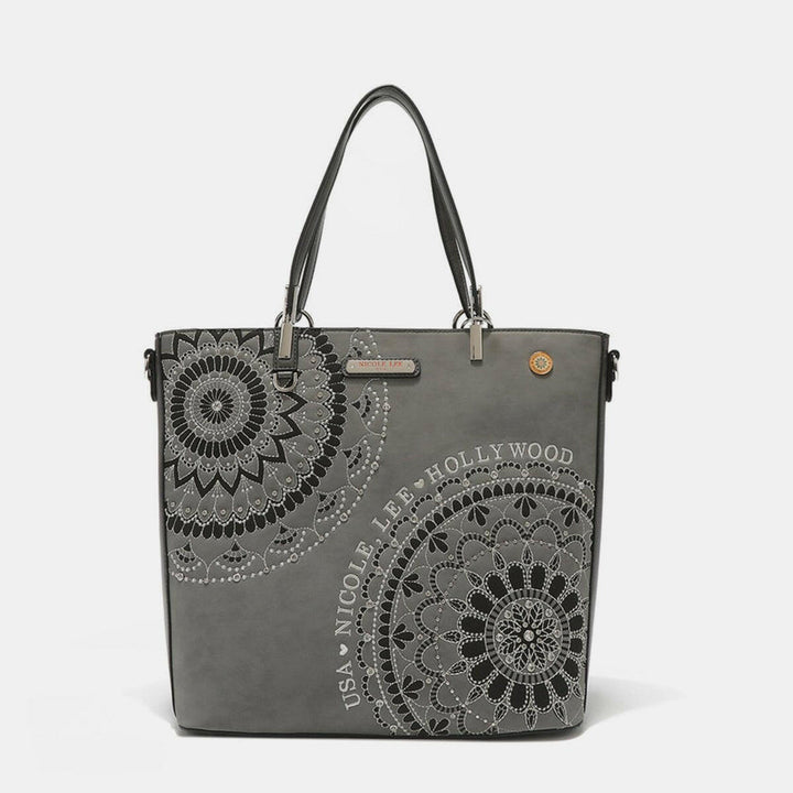 Nicole Lee USA Metallic Stitching Embroidery Inlaid Rhinestone Tote Bag - The Rogue Daisy