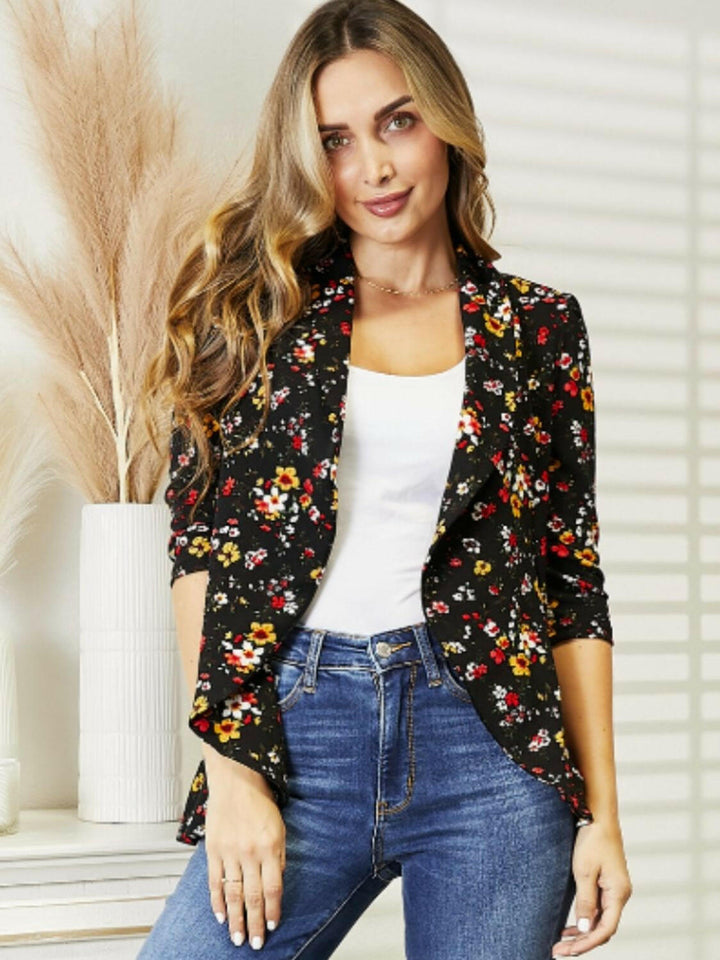 Ninexis Floral Print Collared Neck Jacket - Full Size - The Rogue Daisy