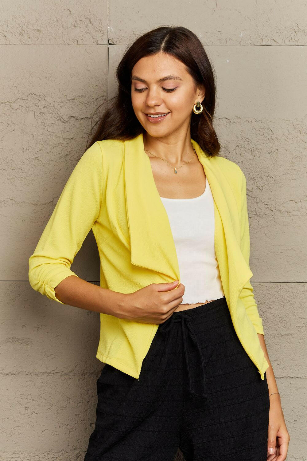 Ninexis Lapel Collar Long Sleeve Jacket - Full Size - The Rogue Daisy