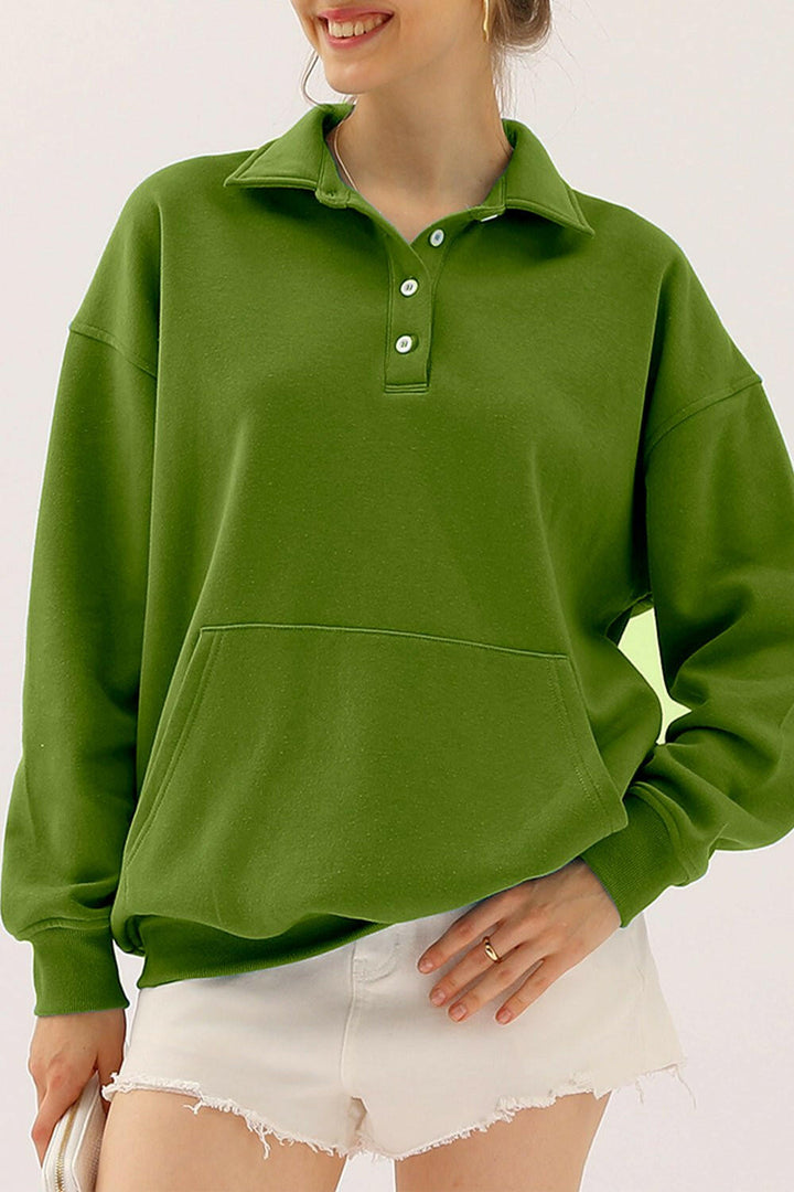 Ninexis Quarter - Button Collared Sweatshirt - Full Size - The Rogue Daisy