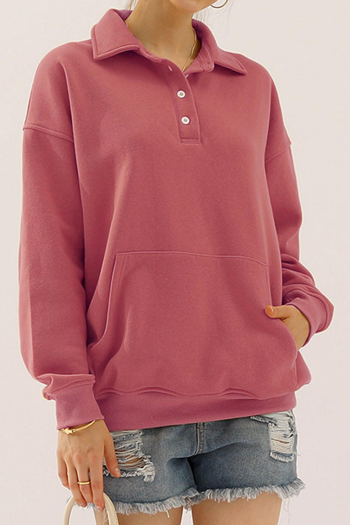 Ninexis Quarter - Button Collared Sweatshirt - Full Size - The Rogue Daisy