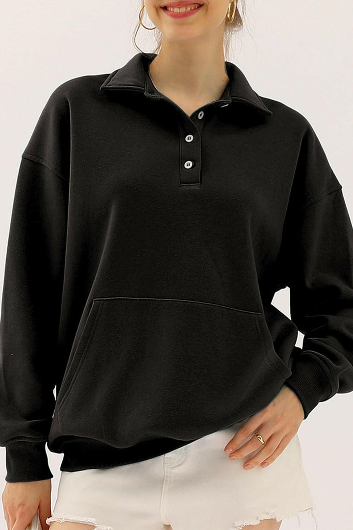 Ninexis Quarter - Button Collared Sweatshirt - Full Size - The Rogue Daisy