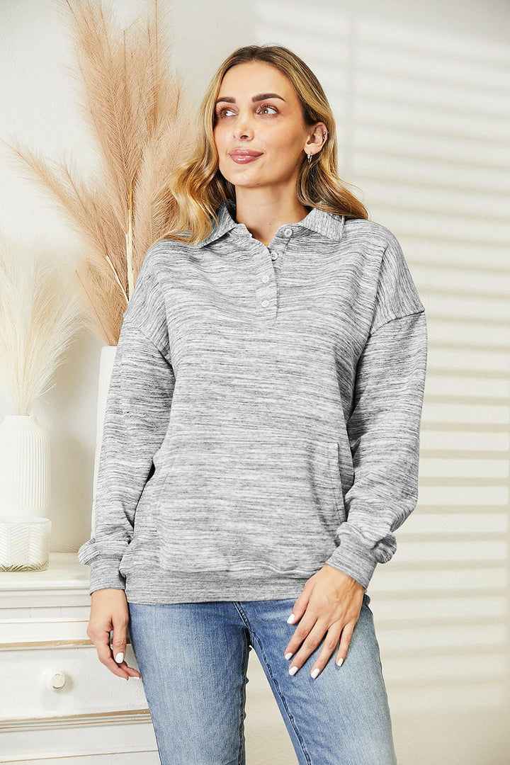 Ninexis Quarter - Button Collared Sweatshirt - Full Size - The Rogue Daisy