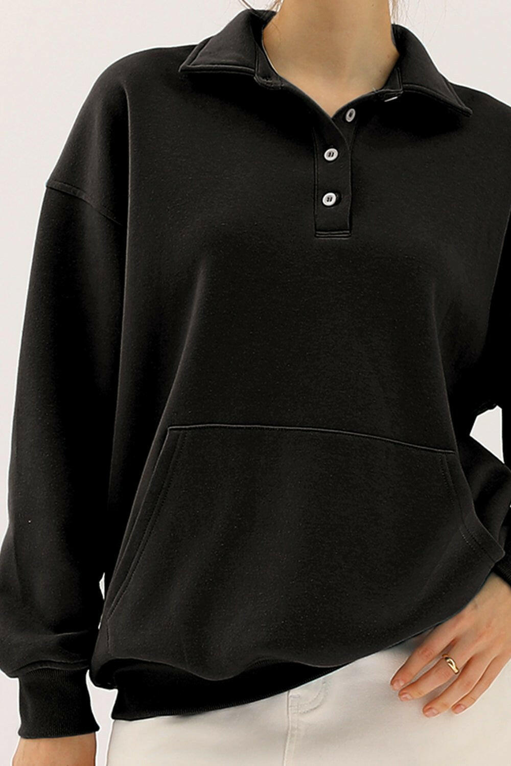 Ninexis Quarter - Button Collared Sweatshirt - Full Size - The Rogue Daisy