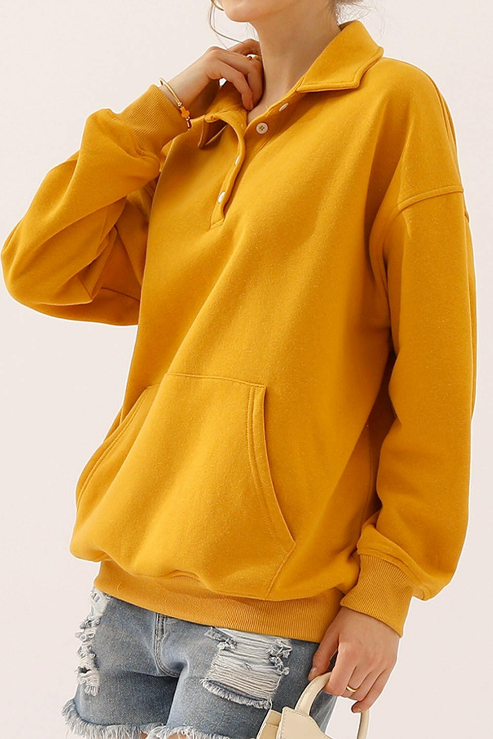 Ninexis Quarter - Button Collared Sweatshirt - Full Size - The Rogue Daisy