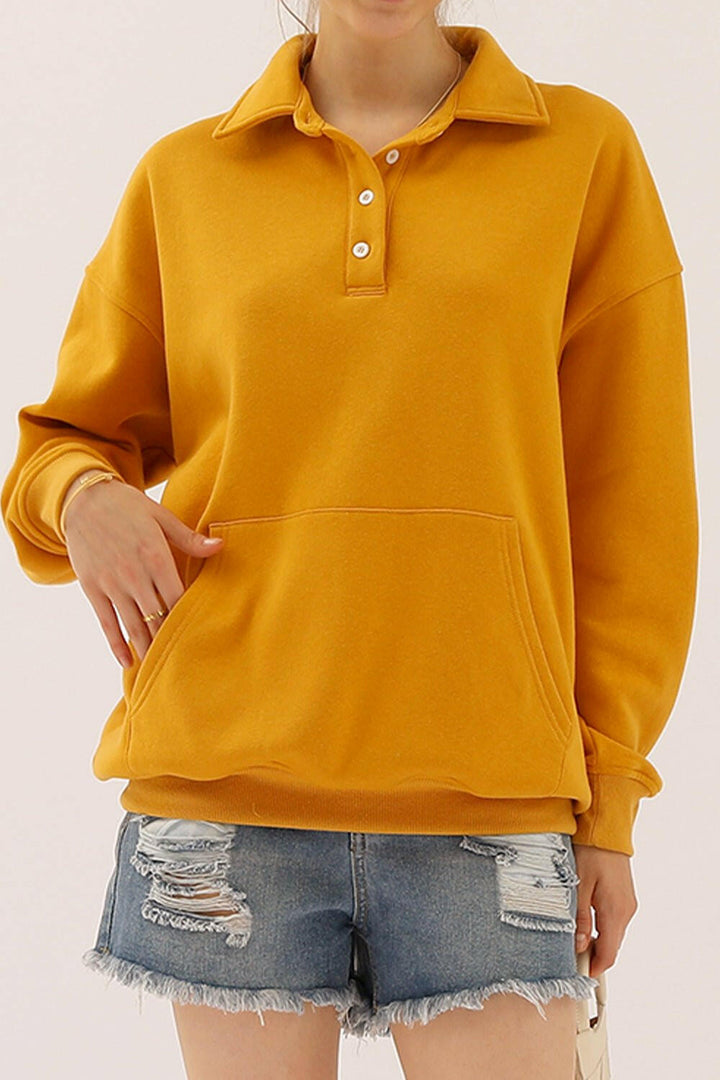 Ninexis Quarter - Button Collared Sweatshirt - Full Size - The Rogue Daisy