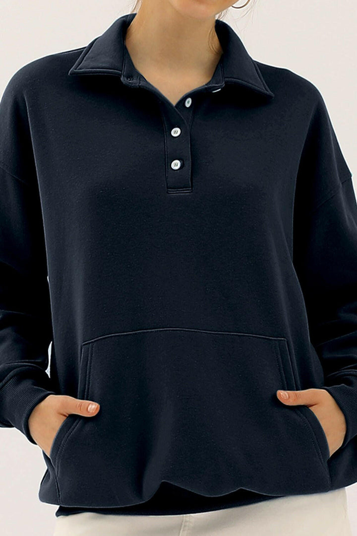 Ninexis Quarter - Button Collared Sweatshirt - Full Size - The Rogue Daisy