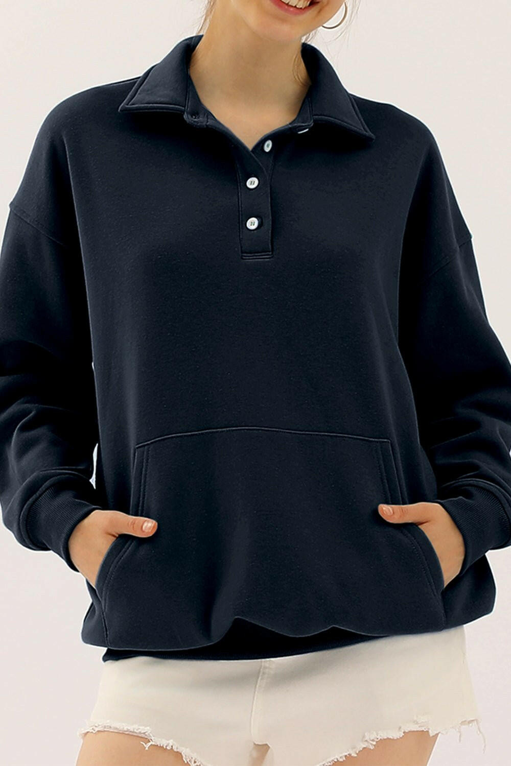 Ninexis Quarter - Button Collared Sweatshirt - Full Size - The Rogue Daisy