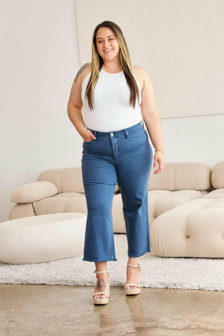 RFM 'Chloe' Tummy Control High Waist Raw Hem Cropped Jeans - Full Size - The Rogue Daisy