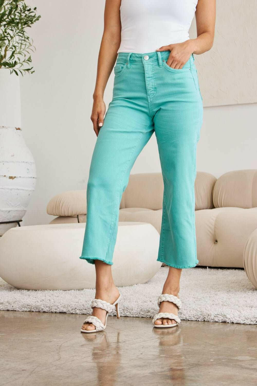 RFM 'Chloe' Tummy Control High Waist Raw Hem Cropped Jeans - Full Size - The Rogue Daisy