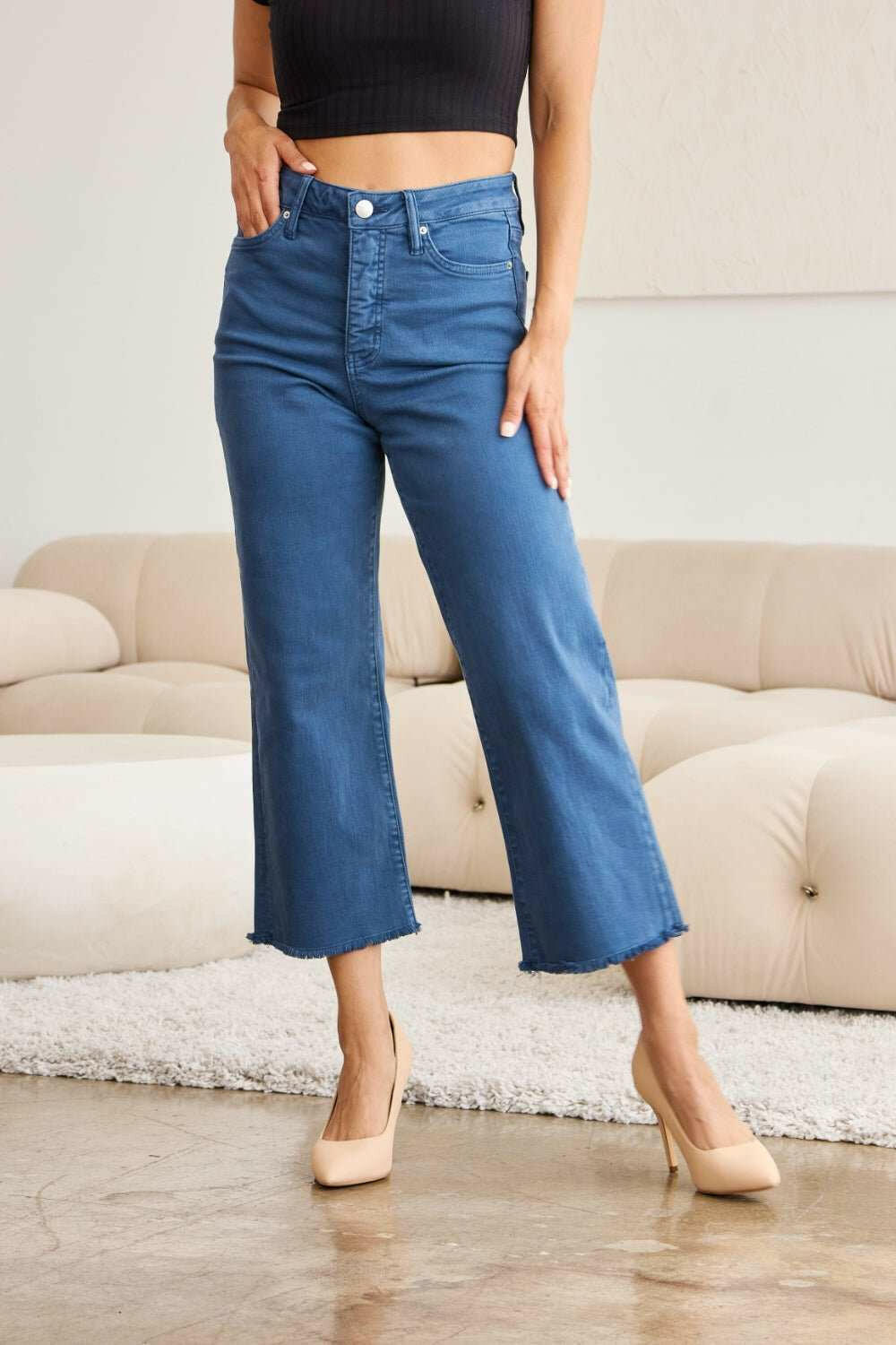 RFM 'Chloe' Tummy Control High Waist Raw Hem Cropped Jeans - Full Size - The Rogue Daisy