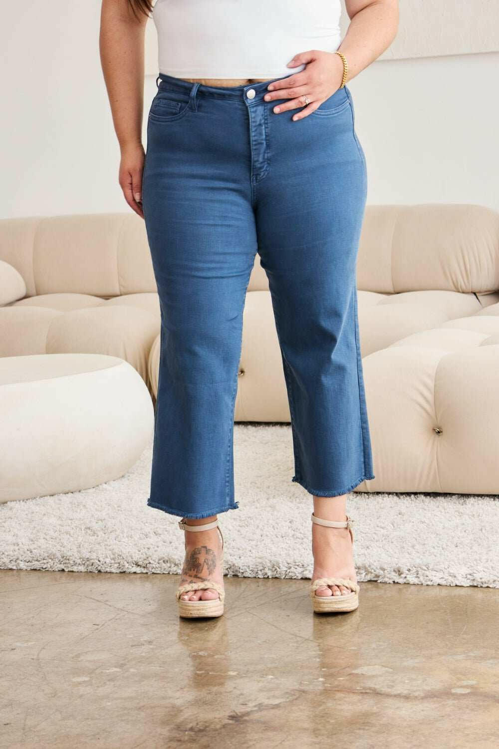 RFM 'Chloe' Tummy Control High Waist Raw Hem Cropped Jeans - Full Size - The Rogue Daisy