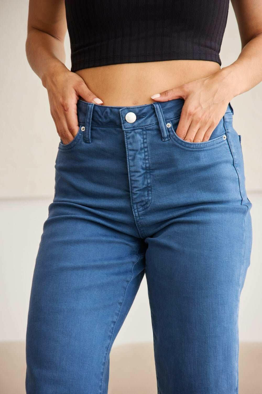 RFM 'Chloe' Tummy Control High Waist Raw Hem Cropped Jeans - Full Size - The Rogue Daisy