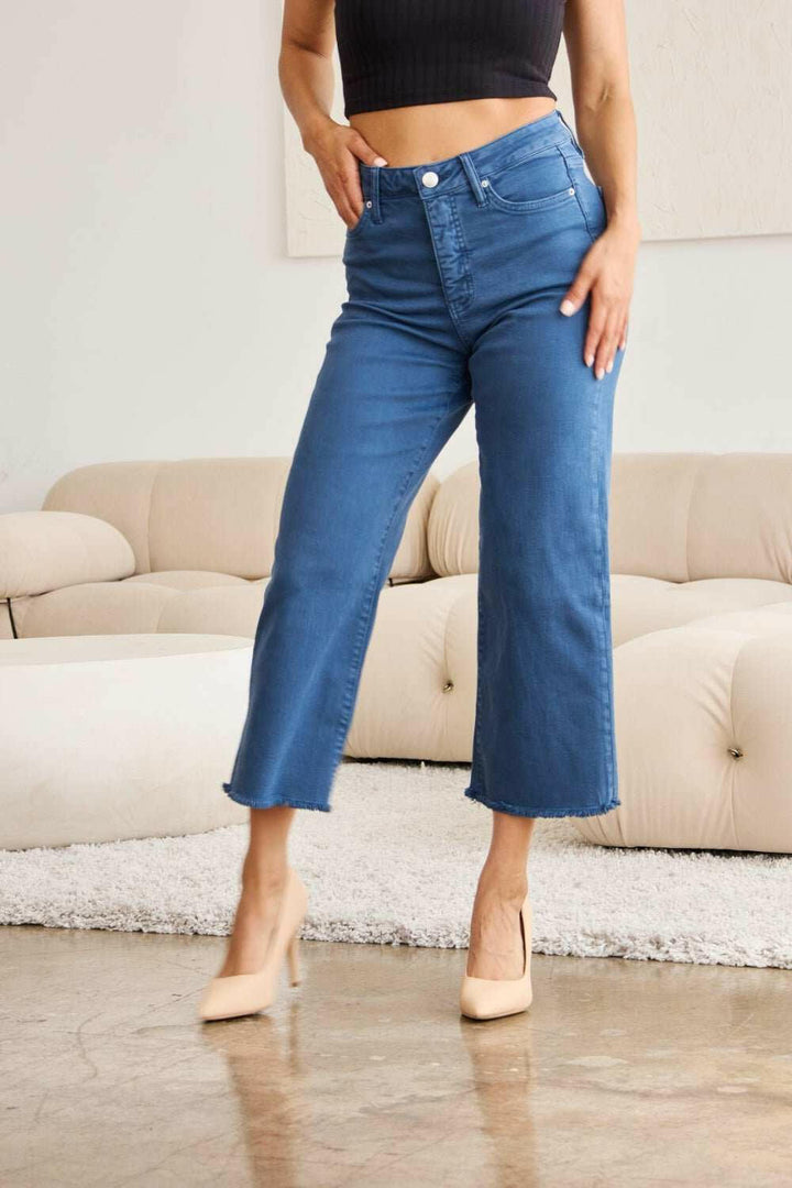 RFM 'Chloe' Tummy Control High Waist Raw Hem Cropped Jeans - Full Size - The Rogue Daisy