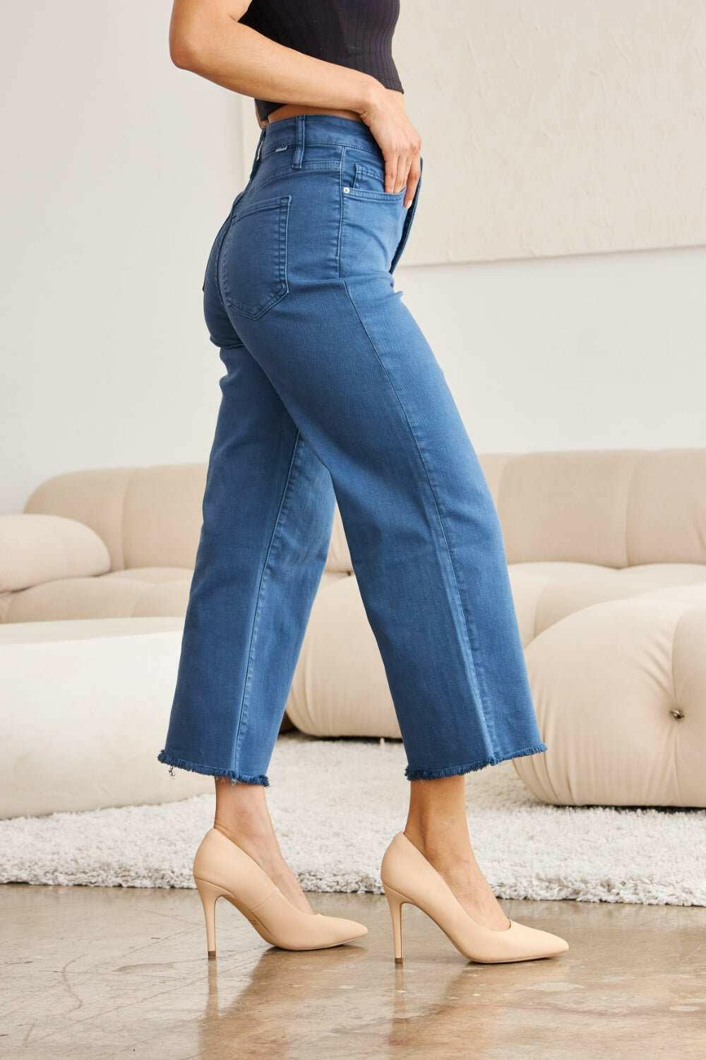 RFM 'Chloe' Tummy Control High Waist Raw Hem Cropped Jeans - Full Size - The Rogue Daisy